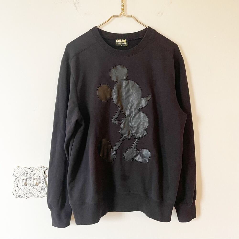 Disney Mickey Mouse Gold Collection Black Faux Leather Mickey Sweatshirt M